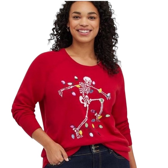 TORRID RED SKELETON PULL OVER SWEATER CTEW NECK 3X - Picture 4 of 7